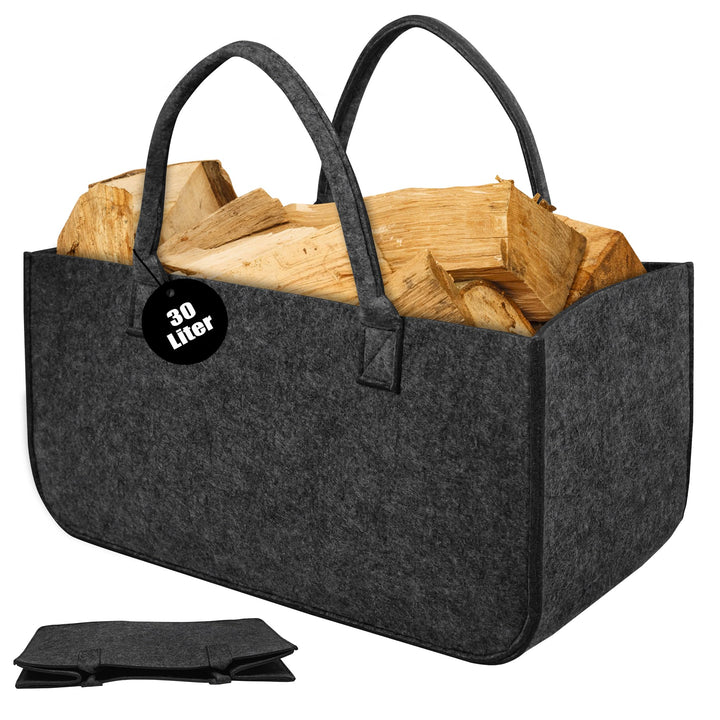 4 Stück Filz Holzkörbe Tragbare Kaminholztasche mit Griff Faltbare Kaminholzkörbe Innen & Aussen 30L