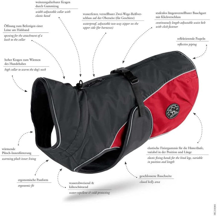 HUNTER UPPSALA COZY Hundemantel, Wintermantel, wasserabweisend, reflektierend, 50, anthrazit/rot ant