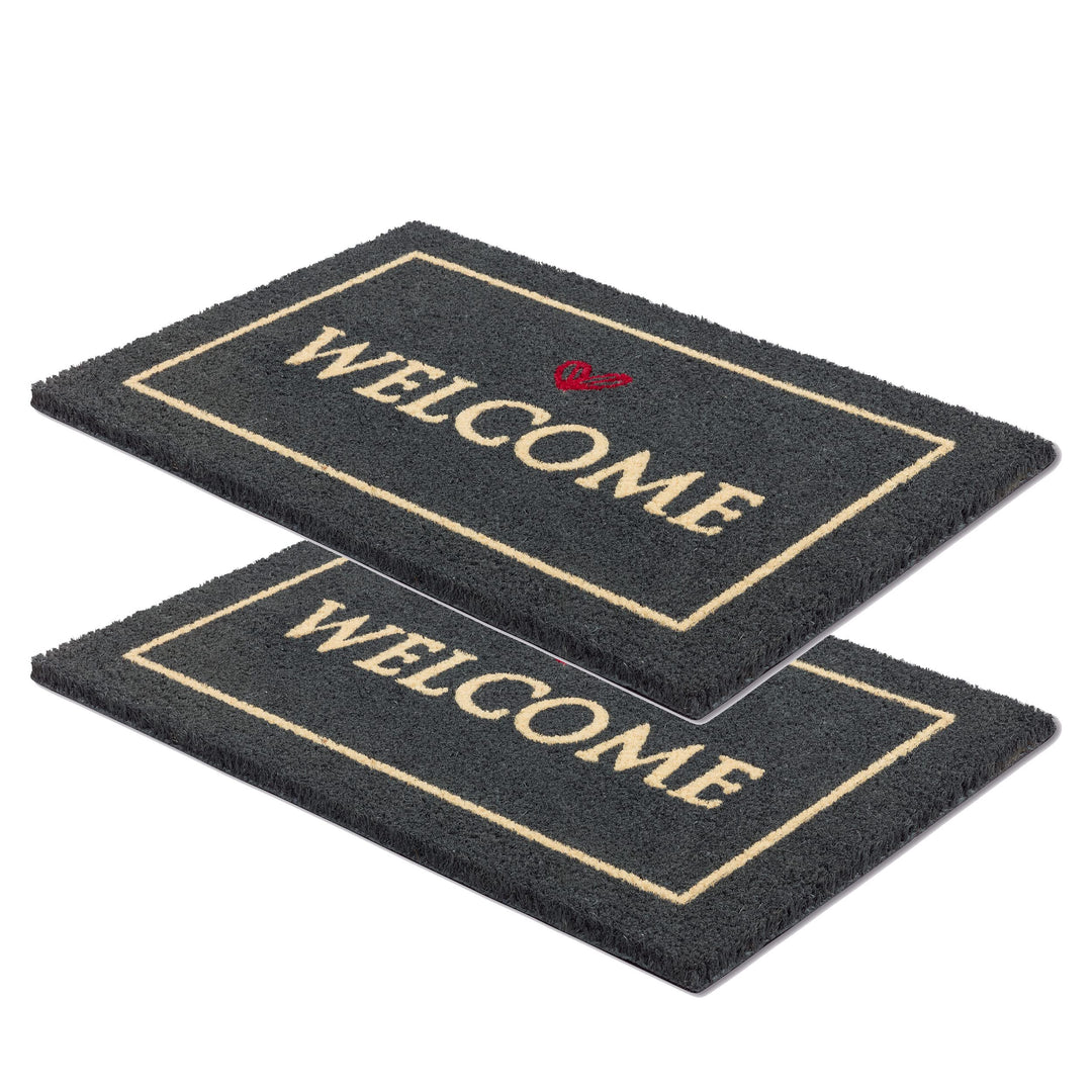 Carpido Fussmatte Kokos Welcome schwarz - Türmatte 2er Set 40x60 cm - antibakterielle Eingangsmatte