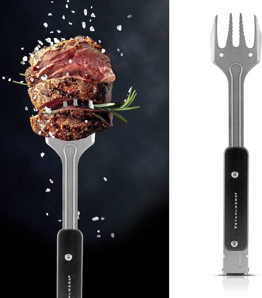 STAHLWERK BBQ Multitool 4 in 1 Grillbesteck mit Grillzange, Grillgabel, Grillwender und Flaschenöffn