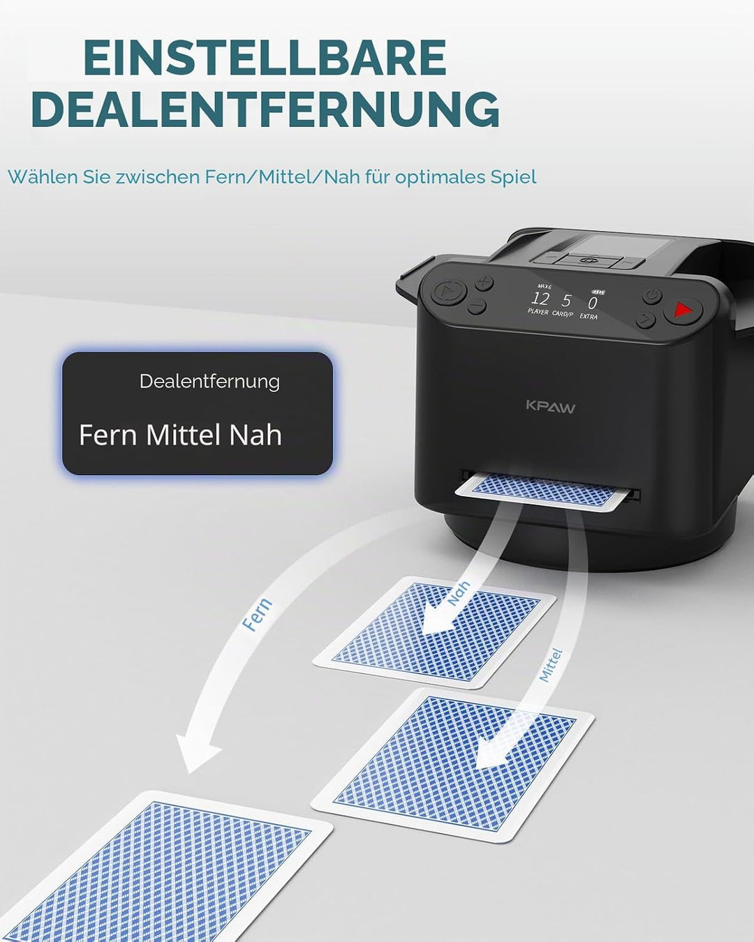 Kartenmischmaschine mit Austeilen, 360° Drehung für 1–2 Decks, mit 4 Fernbedienungen, Automatischer