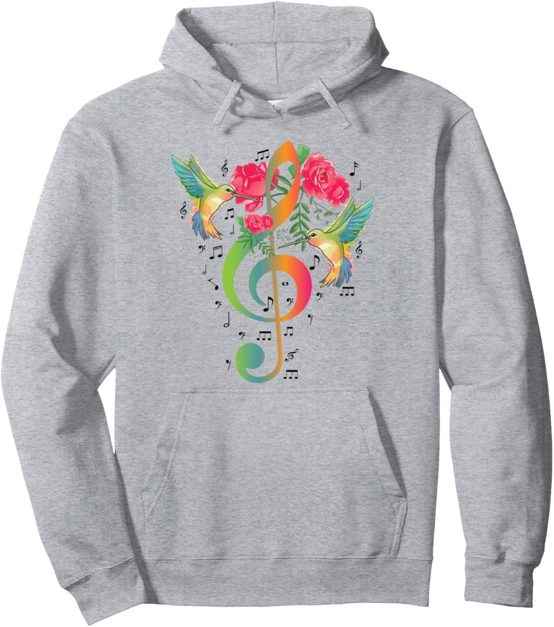 Notenschlüssel Bunt Rosen Kolibri Musik Noten Sänger Musiker Pullover Hoodie