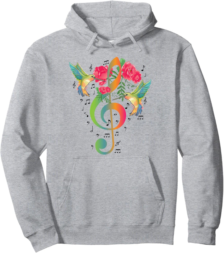 Notenschlüssel Bunt Rosen Kolibri Musik Noten Sänger Musiker Pullover Hoodie