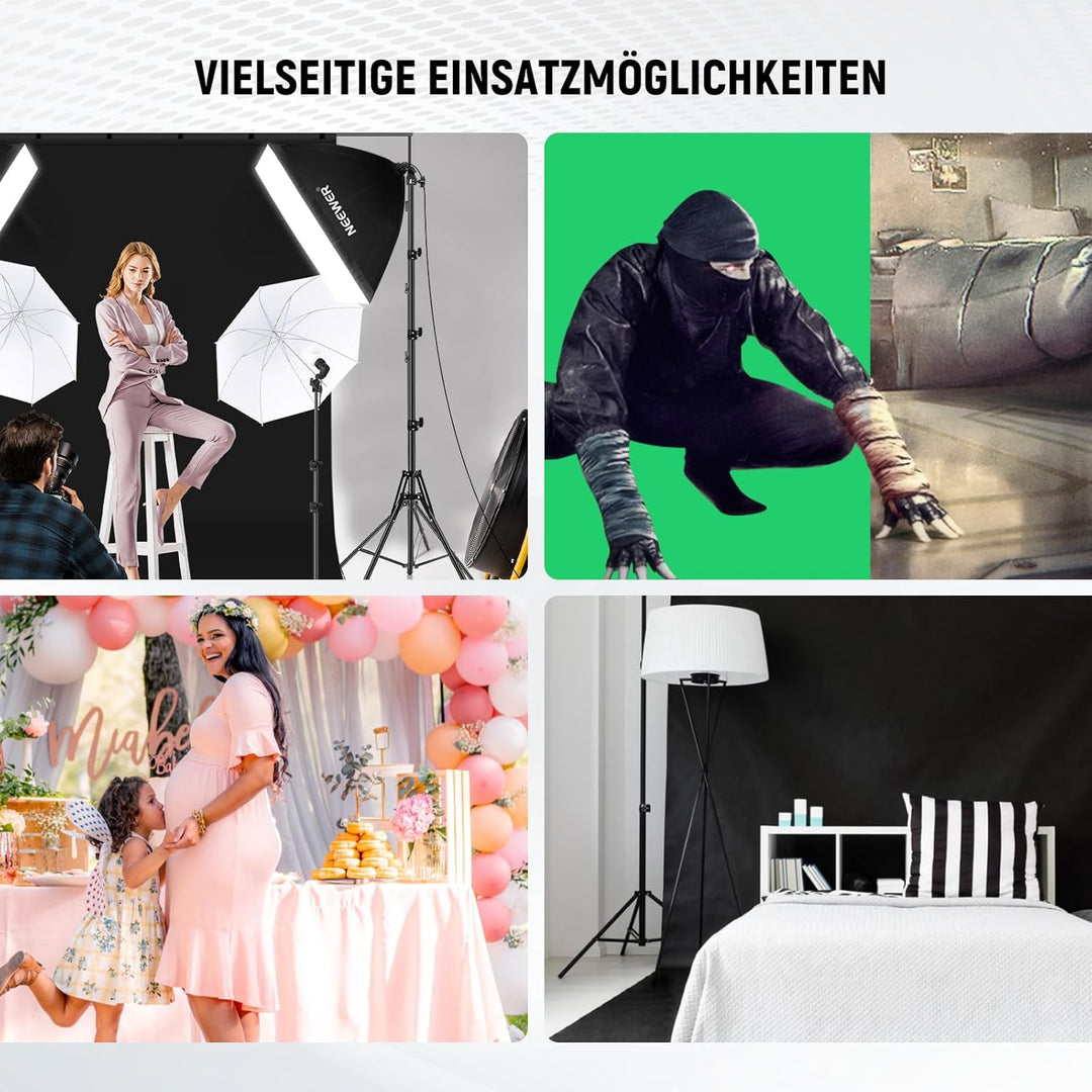 NEEWER Fotografie Dauerlicht Set mit Hintergründen, 2,6x3m Stative, 5700K, 800W, Äquivalent 24W LED