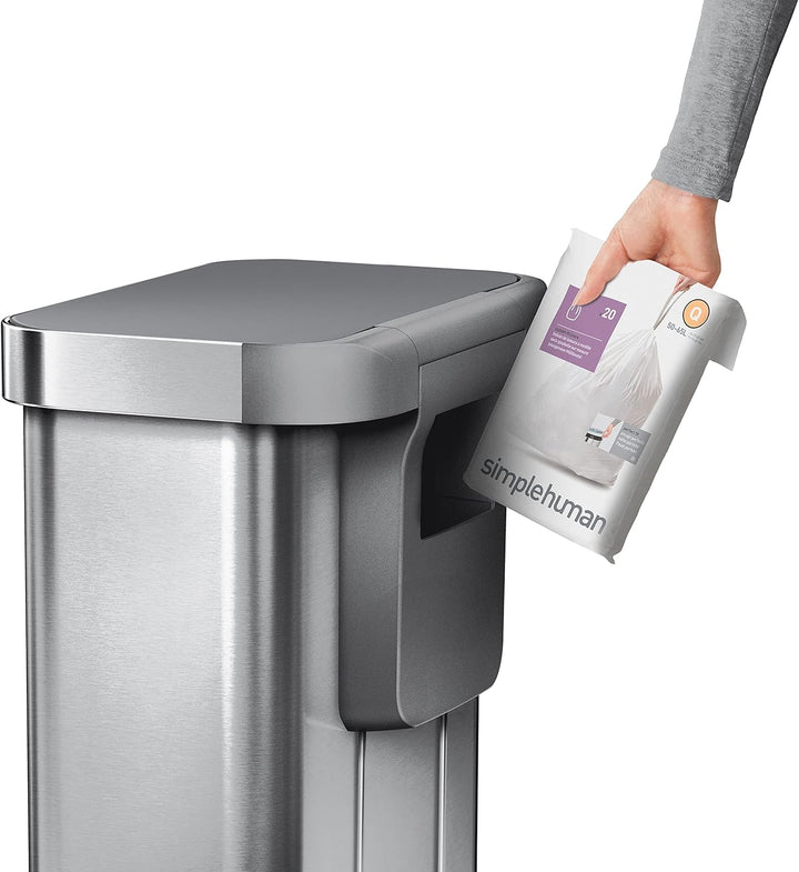 simplehuman CW2086 55 Liter, rechteckiger Treteimer mit Beutelfach, Mülleimer Küche, gebürsteter Ede