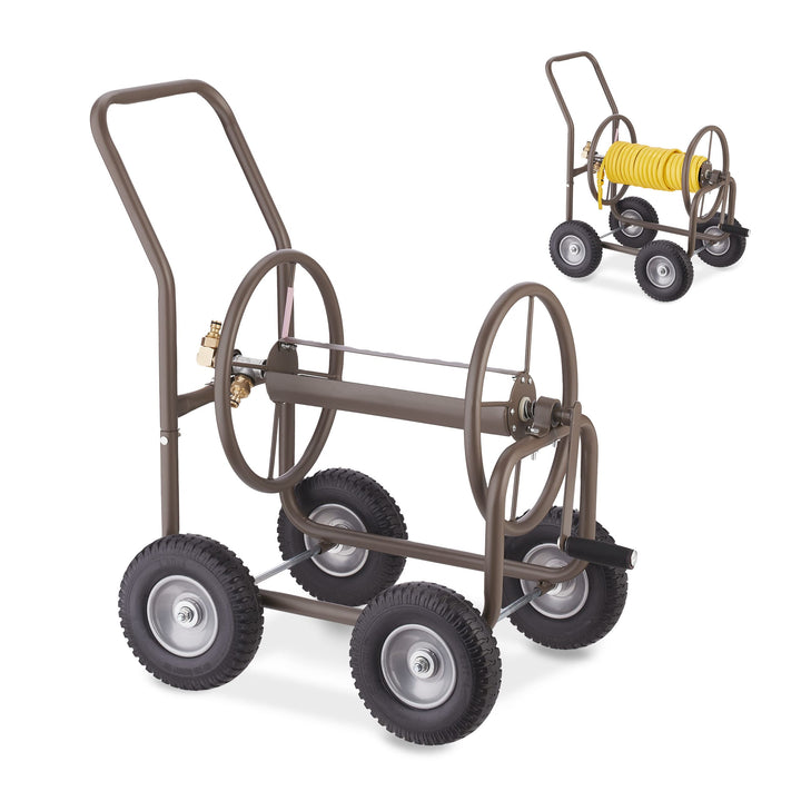 Relaxdays Schlauchwagen, bis 60 m, 4 Vollgummireifen, Klickkupplung, Schlauchtrommel Metall, Schlauc