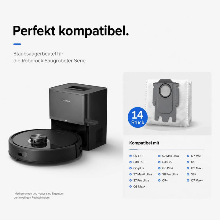 14 Stück Staubbeutel für Roborock S8+ S8 Pro Ultra S7 MaxV Ultra S7 Pro Ultra Q7+ Q7 Max+ T8 Q5+ G10