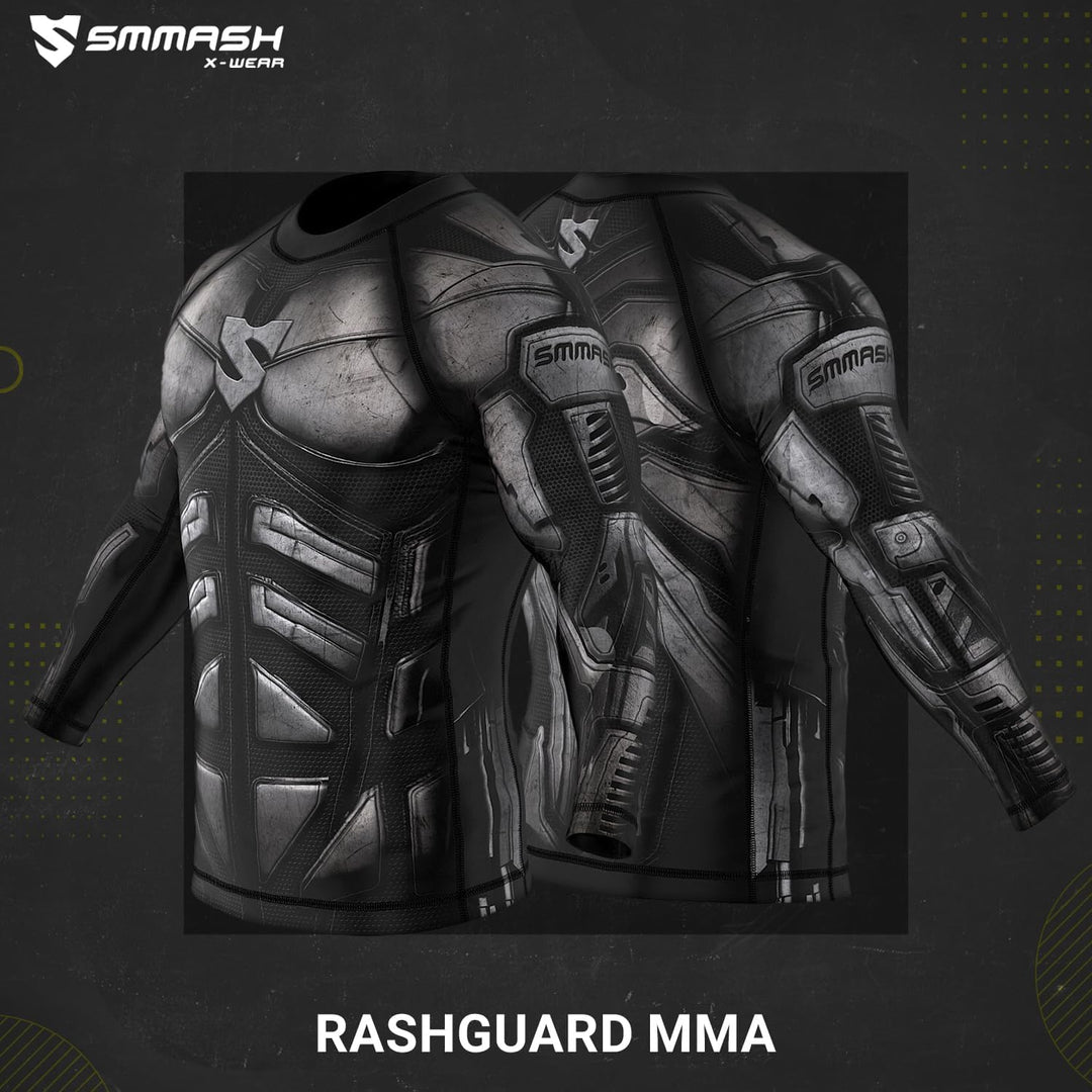 SMMASH Funktionsshirt Herren Rashguard Langarm Sportshirt MMA Thaibox Muay Thai Kickboxen Atmungsakt