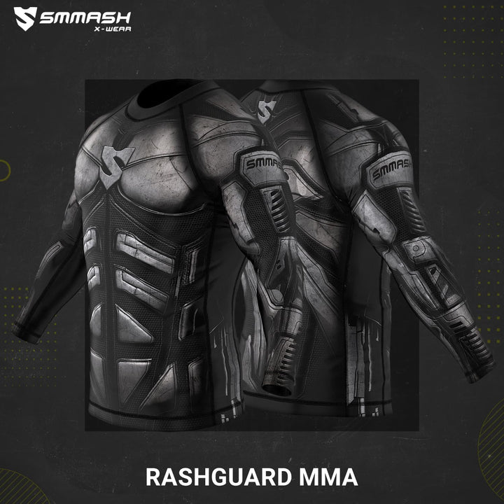 SMMASH Funktionsshirt Herren Rashguard Langarm Sportshirt MMA Thaibox Muay Thai Kickboxen Atmungsakt