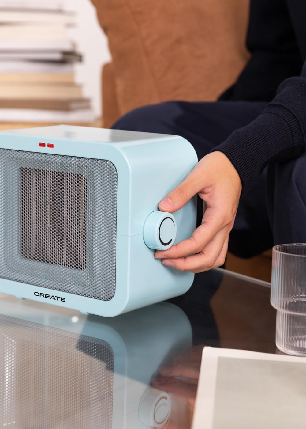 CREATE/WARM BOX/Keramik-Heizkörper Blau/Tragbare Heizung, 1500 W, einstellbarer Thermostat, 2 Leistu