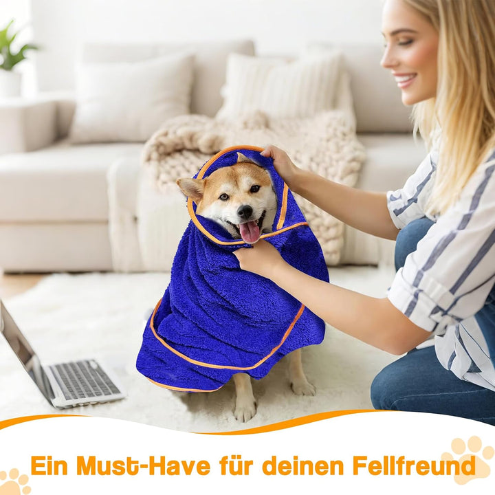 Hundebademantel, Bademantel für Hunde Schnell Trockend Einstellbar Hundehandtuch mit Klettverschluss