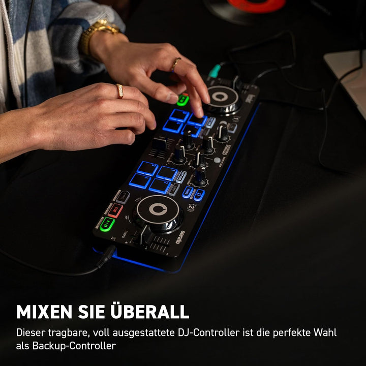Hercules DJControl Starlight - Tragbarer 2-Deck DJ-USB-Controller mit 8 Pads, Serato DJ Lite Softwar