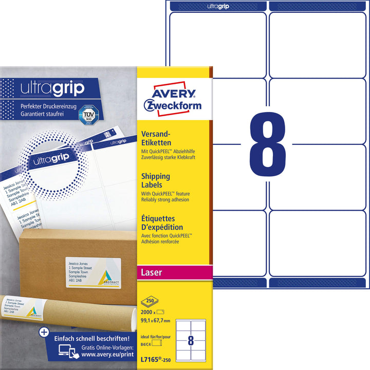 AVERY Zweckform L7165-250 Versandetiketten/Versandaufkleber (2.000 Etiketten mit ultragrip, 99,1x67,
