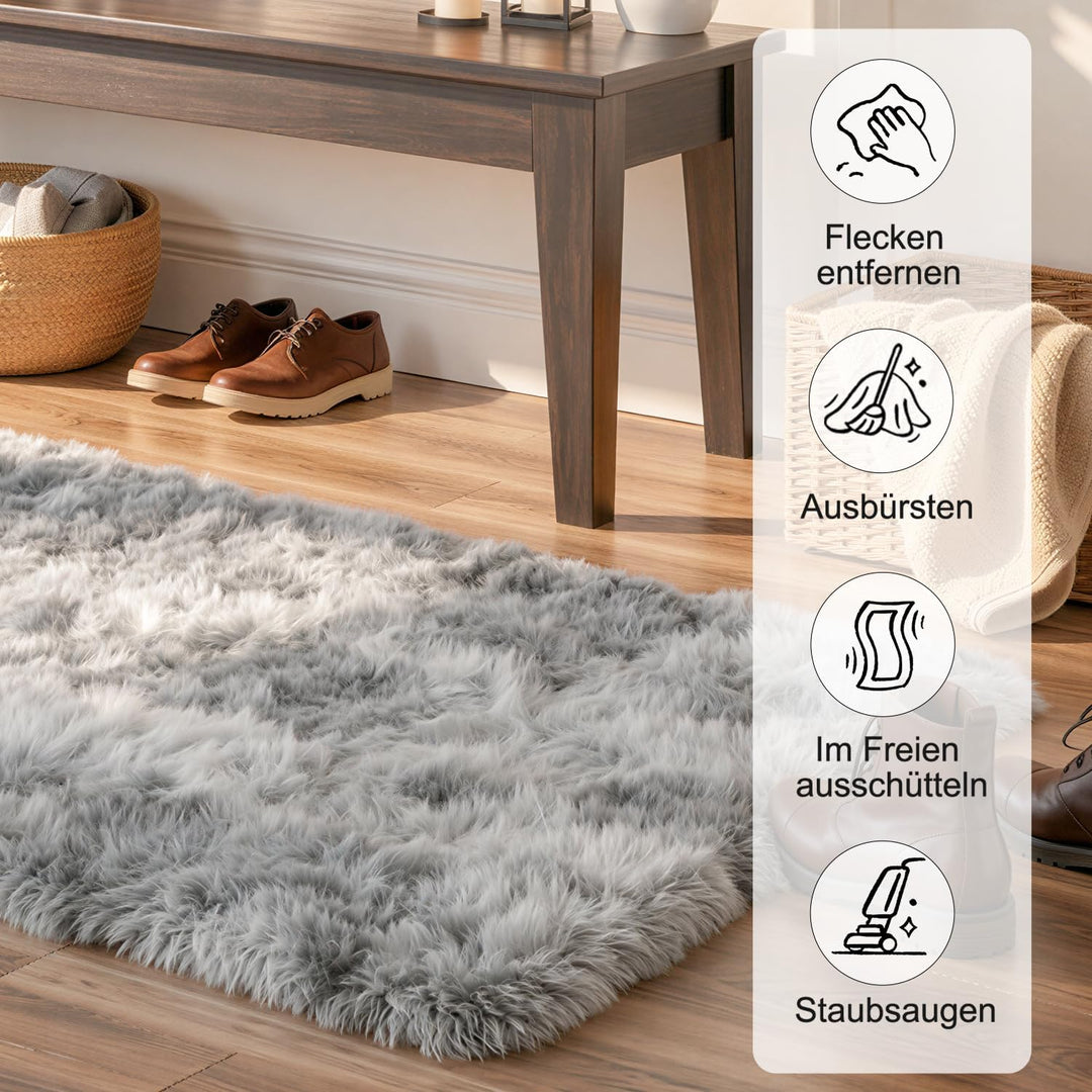 VOFUSHON Wohnzimmer Hochflor Teppich,Shaggy Flur Läufer Teppich Modern Flauschiger Weich Bunte Batik