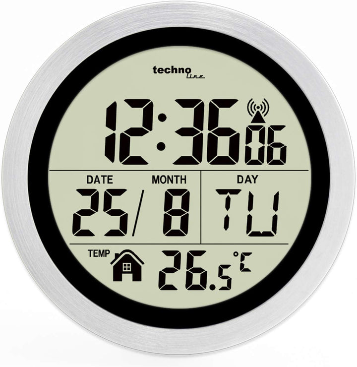 Technoline WS 8016 Moderne, Digitale Funk-Wand-Uhr mit Temperaturanzeige, Kuststoff, weiss, 225 x 14