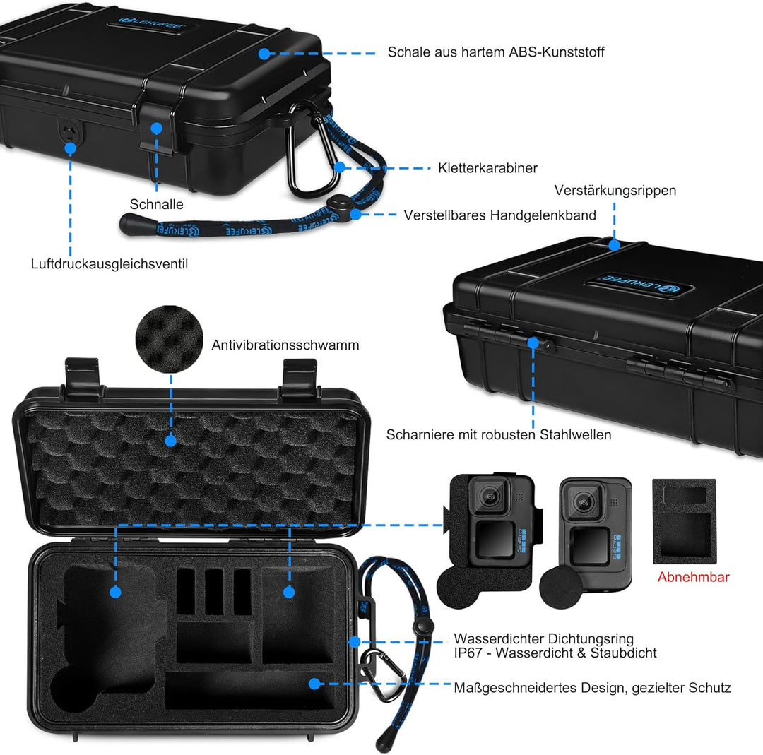 Lekufee Reise wasserdichte Tragekoffer für GoPro Hero 13/12/11/10/9,Hero 4K,Media Mod und anderes Zu
