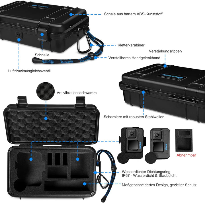 Lekufee Reise wasserdichte Tragekoffer für GoPro Hero 13/12/11/10/9,Hero 4K,Media Mod und anderes Zu