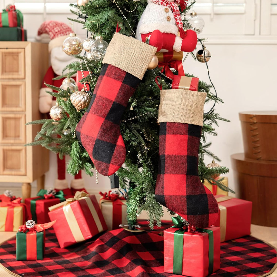 2 Stück Nikolausstrumpf mit Jute Cuff, Weihnachtssocken Kamin Weihnachtsbaum, 46cm gross Christmas S