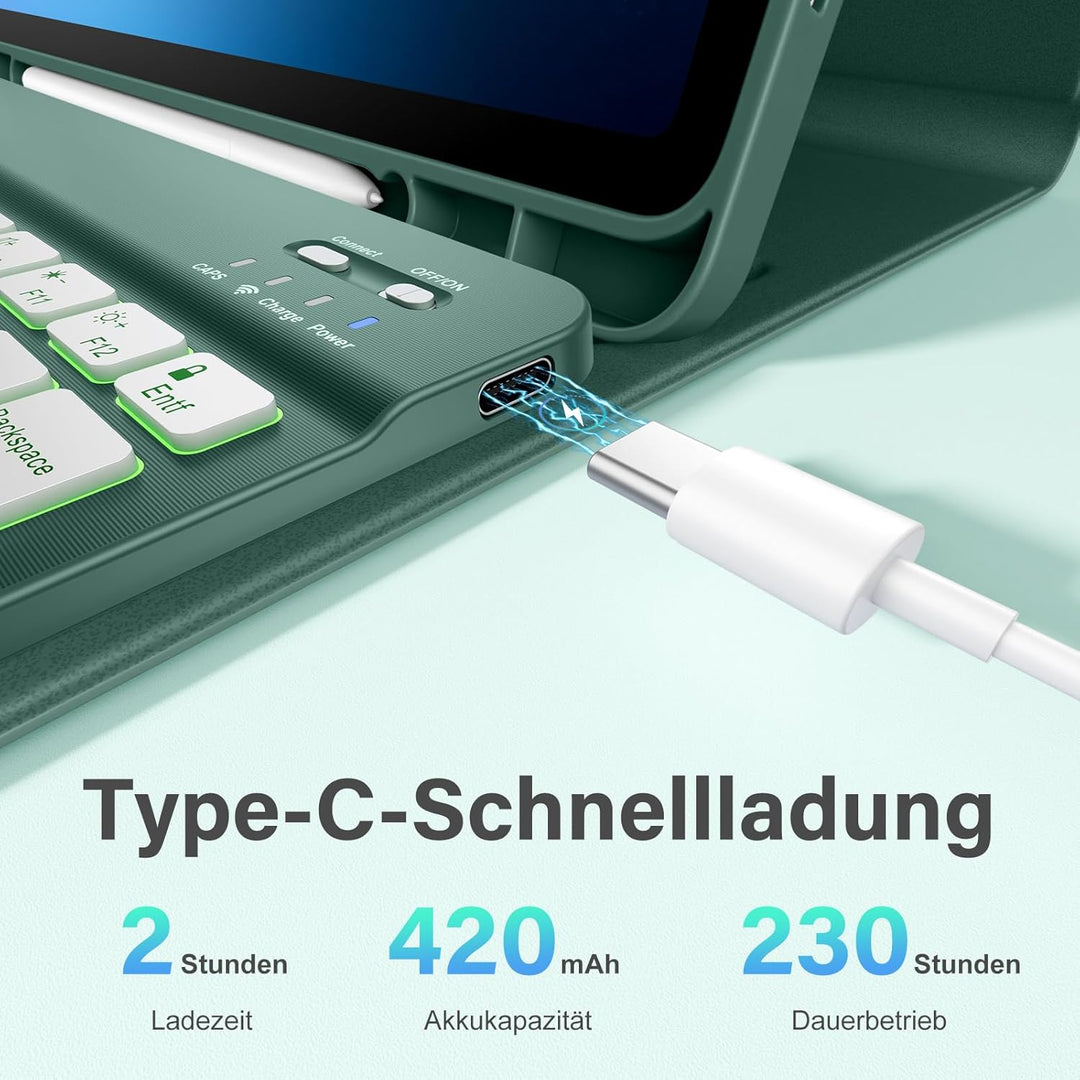Vobafe Tastatur Hülle für Samsung Galaxy Tab S10 Lite/S10 FE/S9 FE 10.9 Zoll/Tab S9 11 Zoll, 7-Farbe