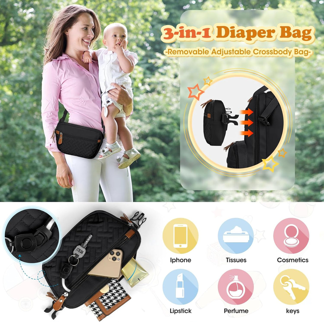 RAINSMORE Wickelrucksack Gross Baby Wickeltasche Rucksack mit Wickelunterlage Kinderwagengurten und