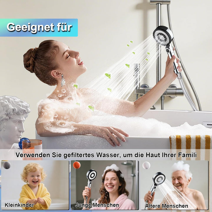Nafall Duschkopf Filter Mit 1.5m Schlauch, Handbrause Wassersparend, Duschkopf Duschbrause Mit 5 Str