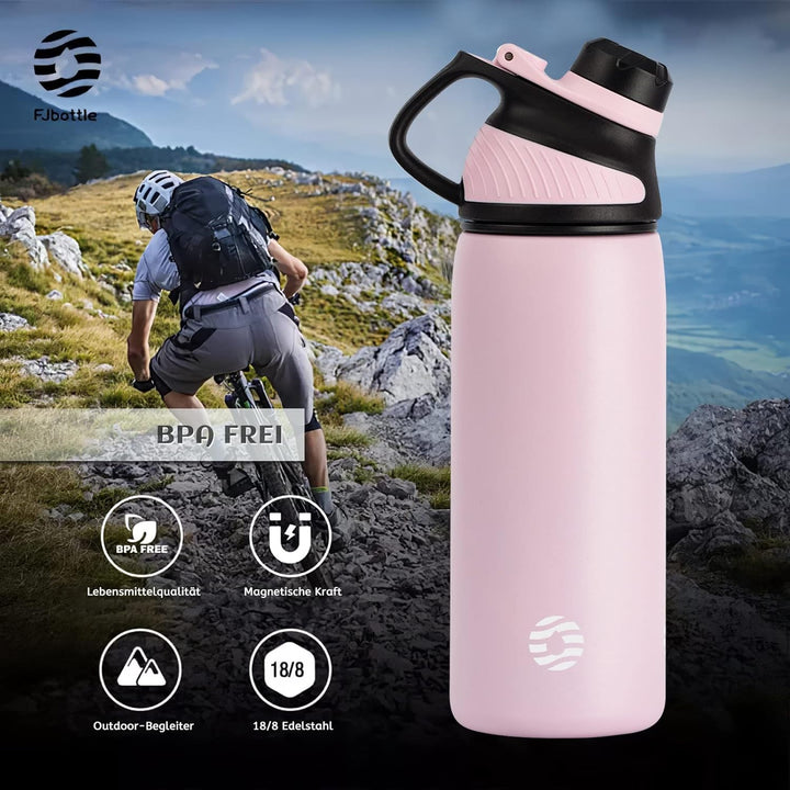 Fjbottle Edelstahl Trinkflasche Sport mit Magnetischem Deckel 1L, 800ml, 600ml, 400ml BPA-Frei Ausla
