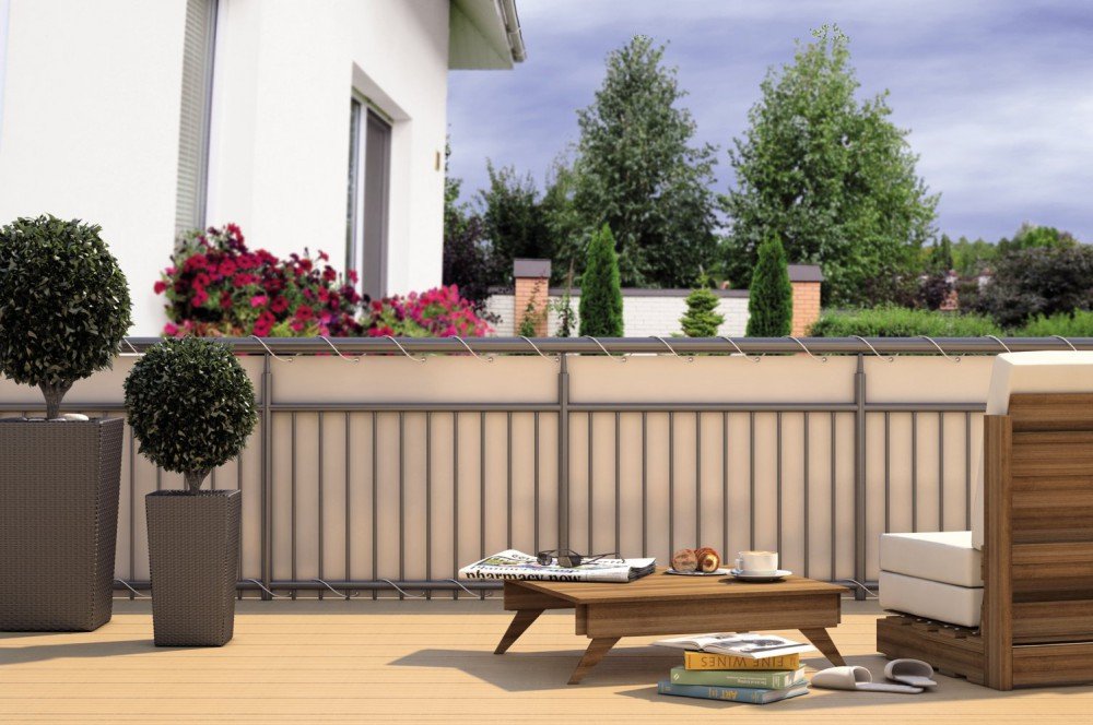 CV Balkon-Sichtschutz Balkon-Verkleidung Balkonumspannung Balkon-Windschutz Creme beige 24 m Kordel