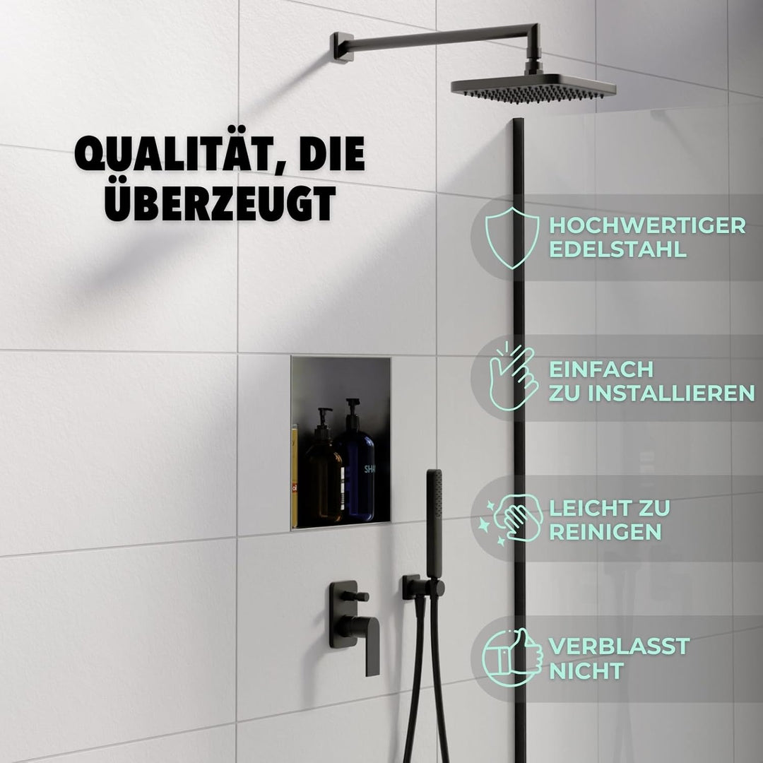 HAGO24 DIY Duschnische 30x30cm I Wandnische Dusche aus Edelstahl I einbaubare Duschablage in silber