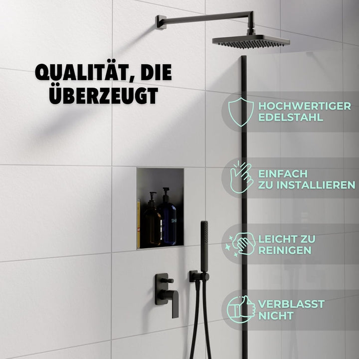 HAGO24 DIY Duschnische 30x30cm I Wandnische Dusche aus Edelstahl I einbaubare Duschablage in silber