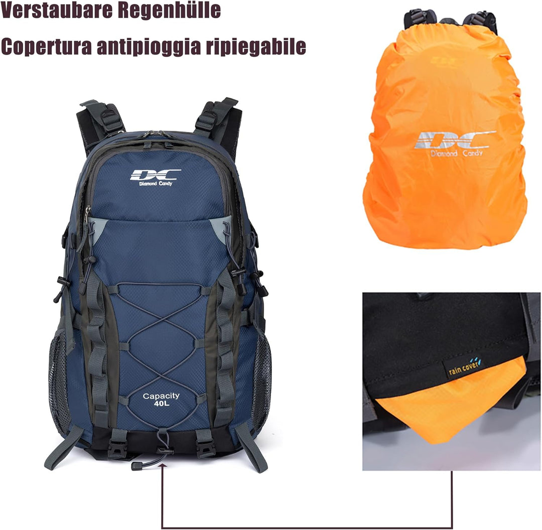 Wanderrucksack 40l Damen Herren Rucksack Wasserdicht Reiserucksack mit Regenschutz Dunkelblau, Dunke