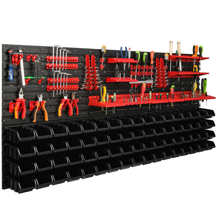 Lagersystem Werkstattregal | 172 x 78 cm | 68 stck. Box | Wandregal mit Werkzeughalterungen und Stap