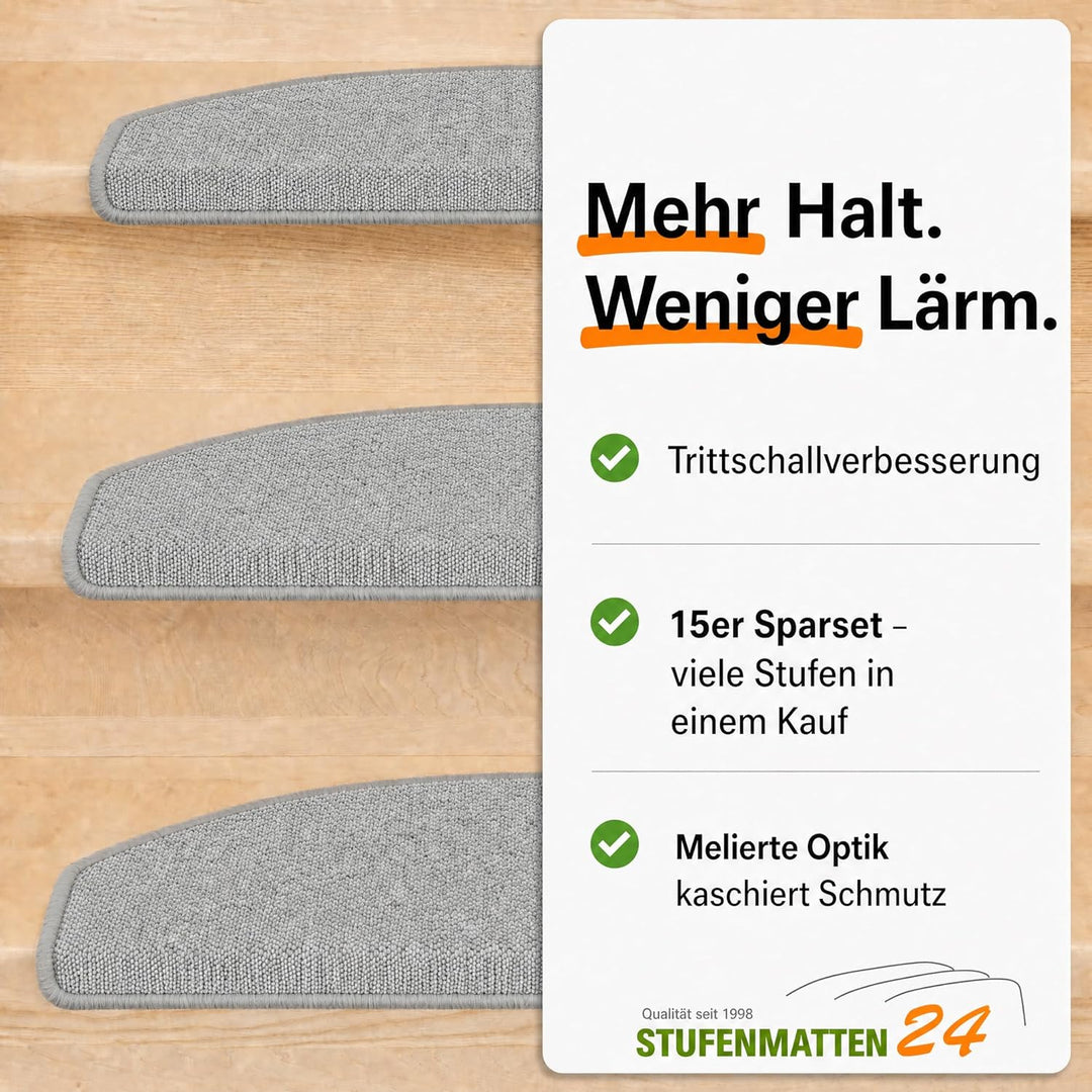 Kettelservice-Metzker Stufenmatten Treppen-Teppich Rambo 15er SparSet 17 Farben (-A-Hellgrau-)