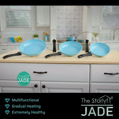 Starlyf Pfannen-Set Jade Pan Set, Aluminium (Starter-Set, 5-tlg., 3 Pfannen, 2 Glasdeckel), Innovati