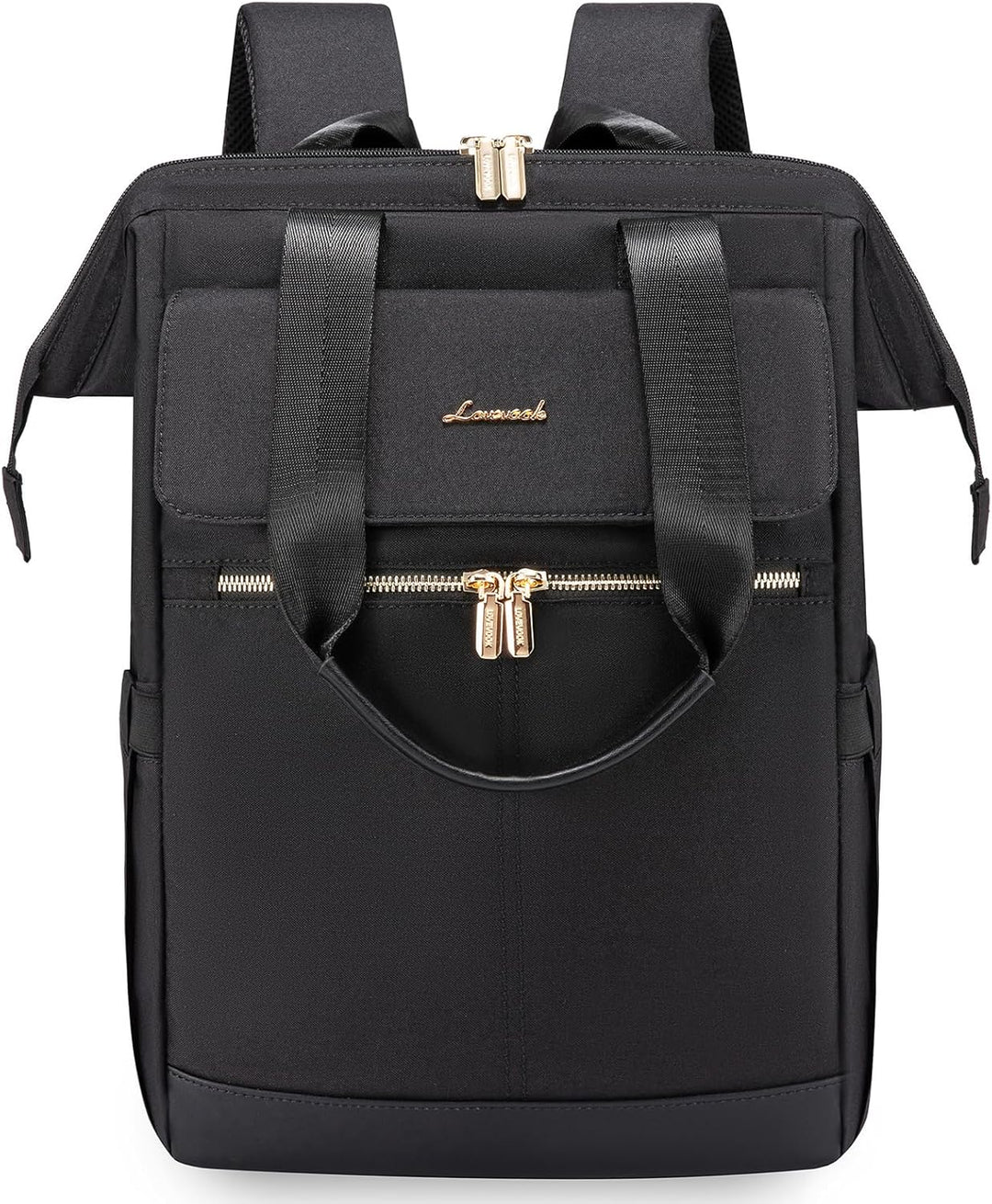 LOVEVOOK Schulrucksack Schwarz Teenager Mädchen, Laptop Rucksack Damen mit Laptopfach 15,6 Zoll, Sch
