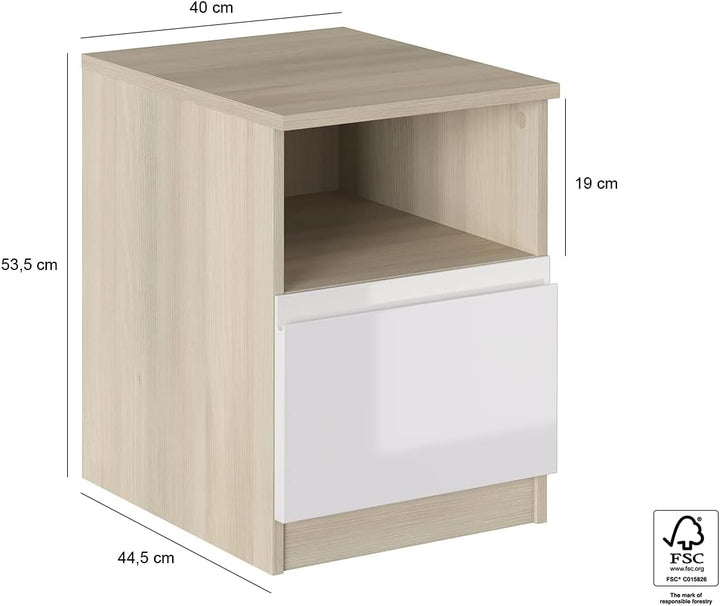 Iconico Home MIK Modern, Nachttisch mit Tagesfach und Schublade mit Rollschienen, mit integriertem G