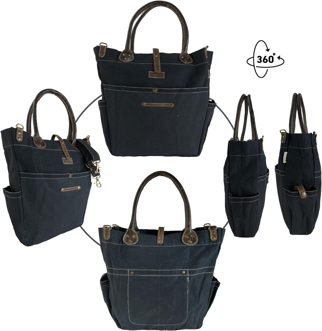 Sunsa Damen gross Handtasche. Shopper aus Canvas & Leder. Schwarze Nachhaltige Schultertasche für Or