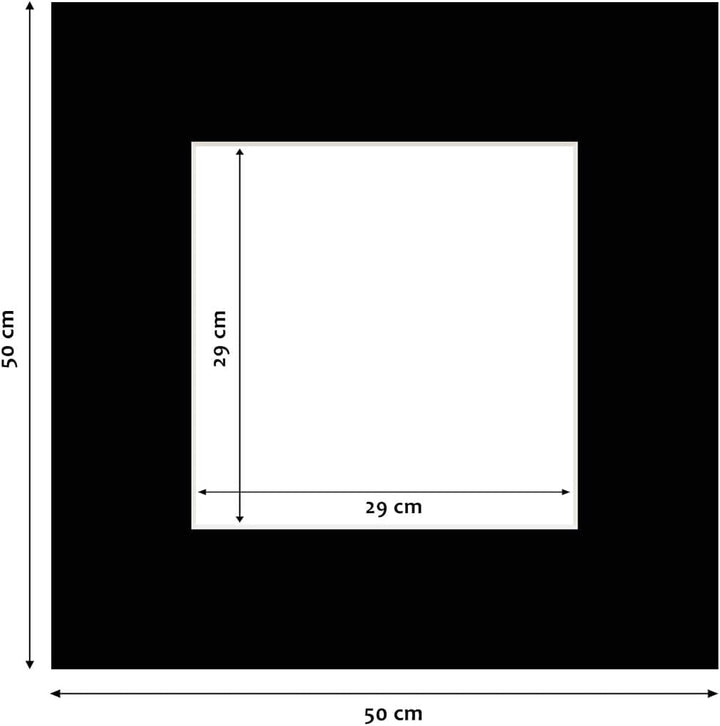 PHOTOLINI Passepartout 50x50 aussen für 30x30 innen, 5X säurefrei 1,5 mm Passepartout Karton Schwarz
