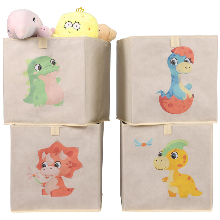 Navaris Aufbewahrungsbox Kinderzimmer - 4er Set - 33 x 33cm Kinder Spielzeug Box Dinosaurier Design
