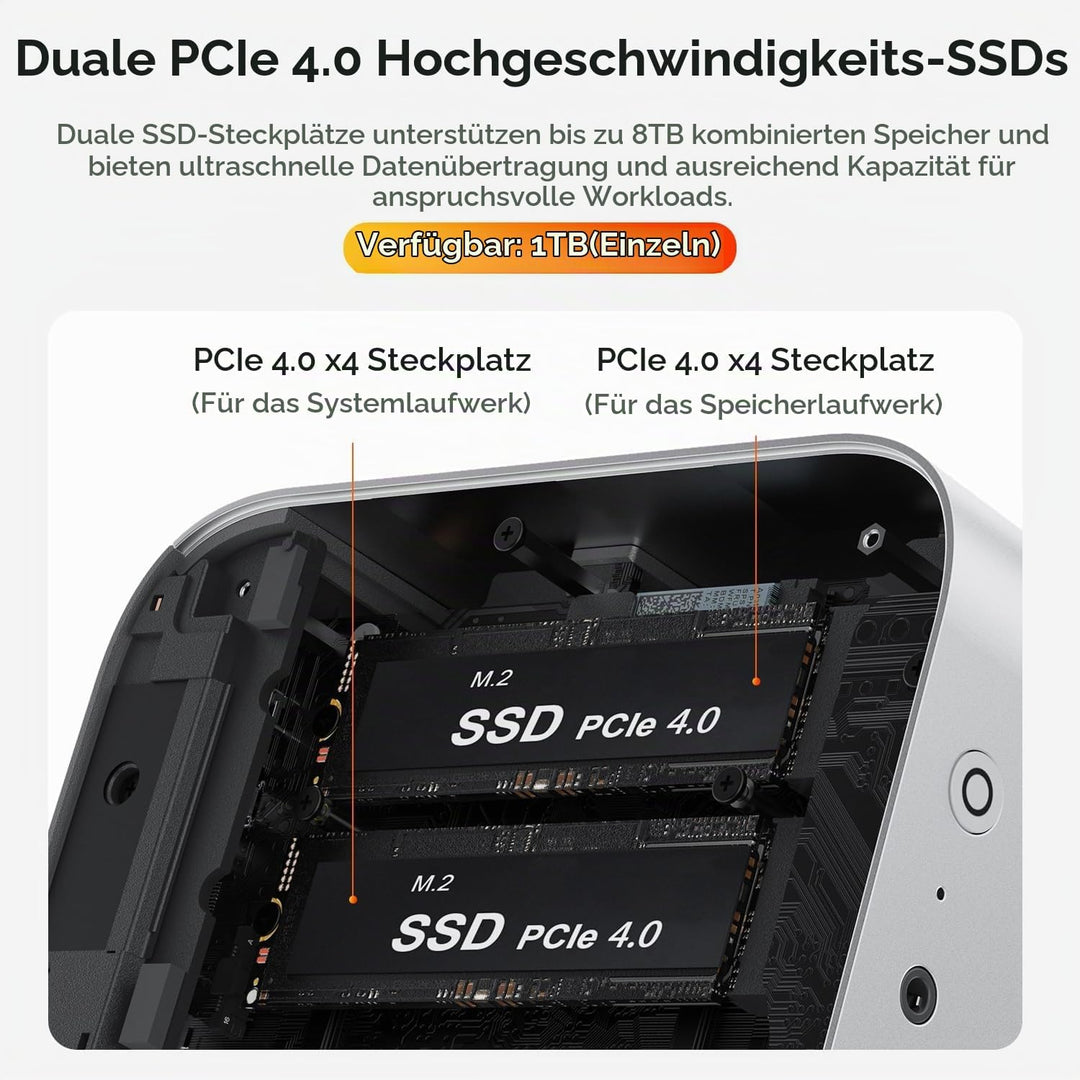 Beelink SER9 Mini PC, AMD Ryzen 7 H255(8C/16T bis zu 4.9 GHz), 32GB LPDDR5 RAM 1TB M.2 PCIe4.0 SSD,