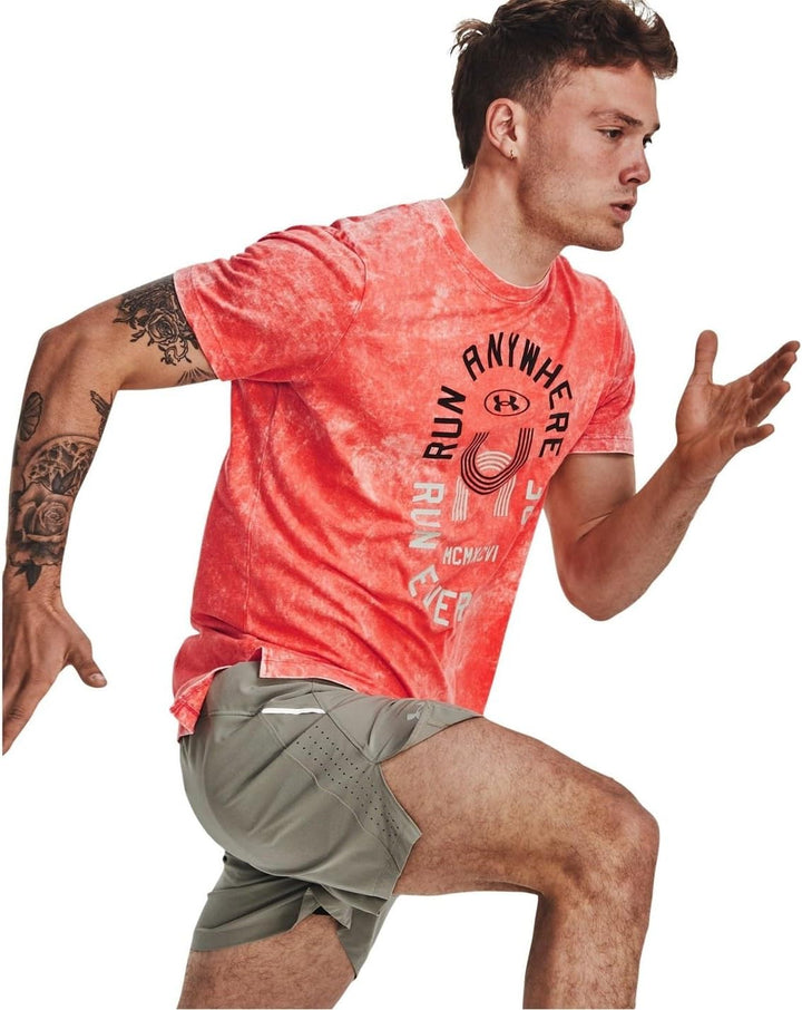 Under Armour Herren Run Everywhere T-Shirt Laufbekleidung Laufshirt Koralle - L