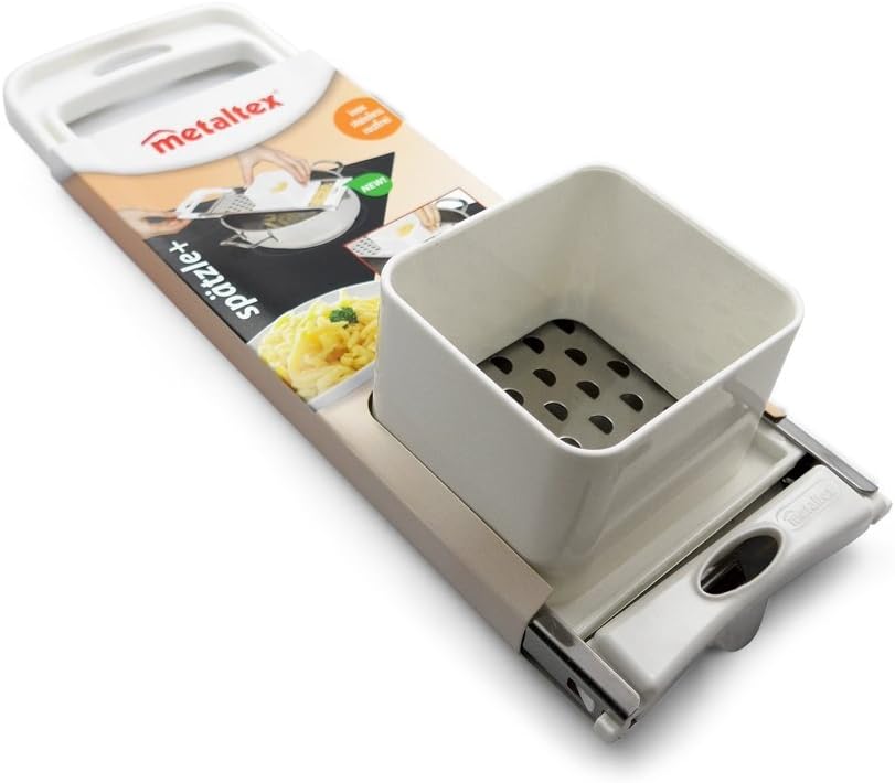 Metaltex Spätzlehobel aus Edelstahl, mit Sicherheitsschieber, traditionelle Spätzlereibe, Silber