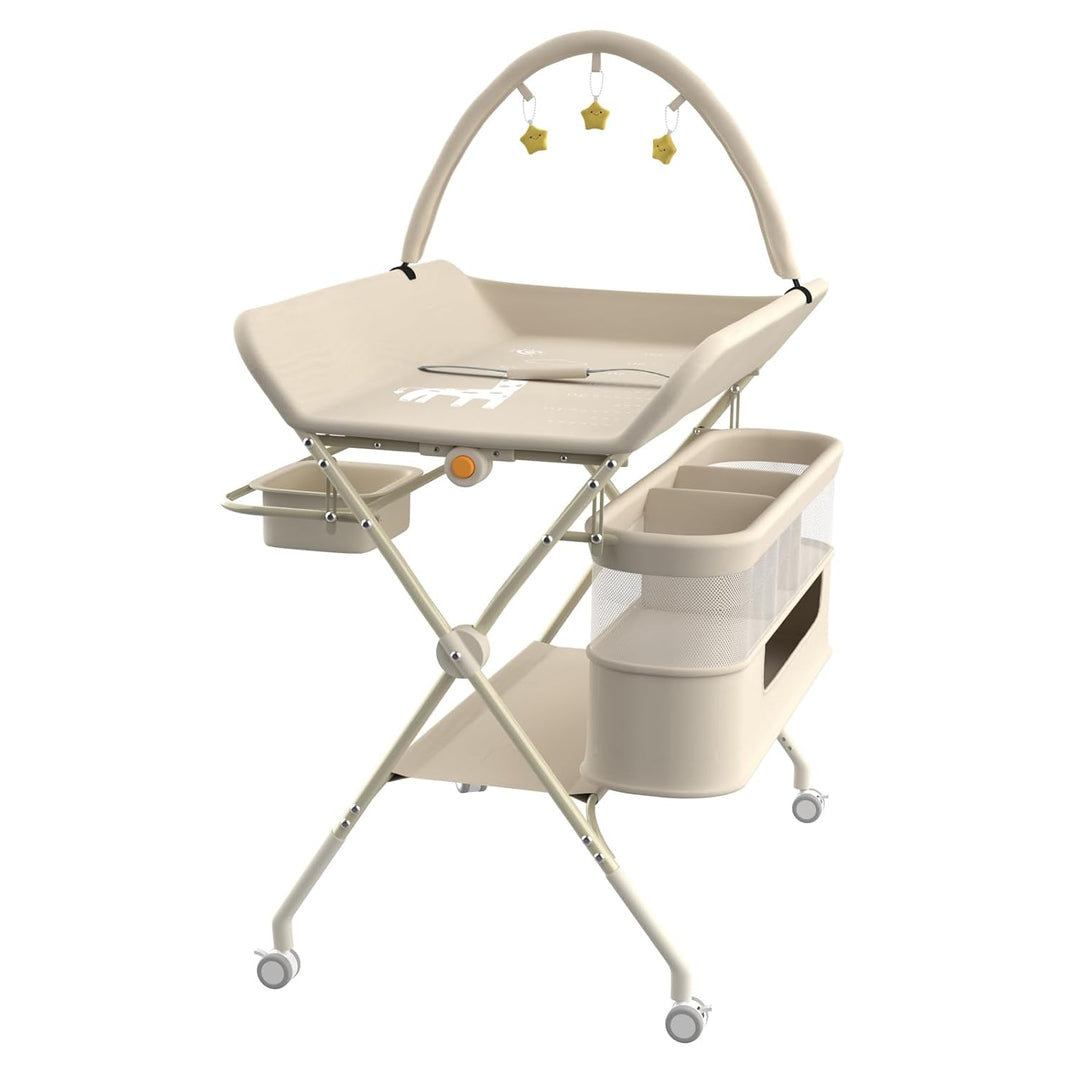 OHMG klappbare Wickelkommode Wickeltisch, Baby Wickelkombi, mit Wickelauflage Sicherheitsgurt und Ab