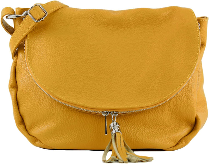 modamoda de - T40 - ital Schultertasche Umhängetasche Nappaleder Senfgelb/Leder, Senfgelb/Leder