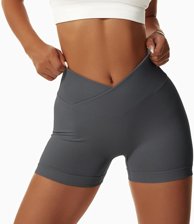 Vertvie Damen 2er Pack Gym Shorts V Cross Stretch Push Up Yoga Shorts Booty Scrunch Fitness Hosen Ku