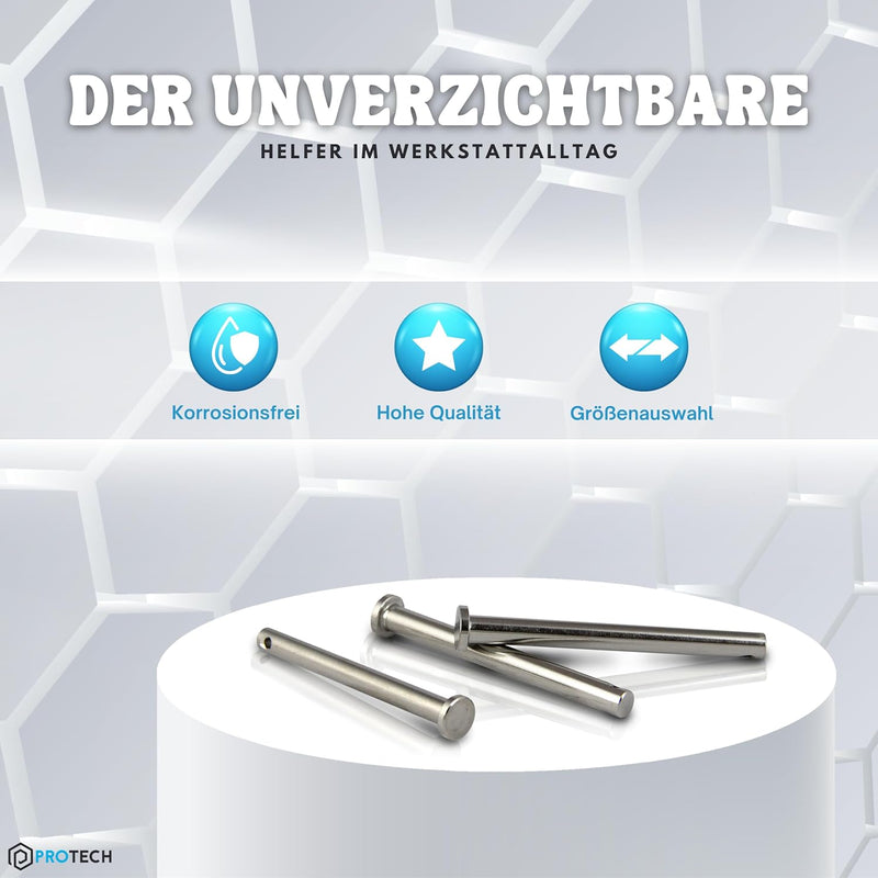 PROTECH 10 Stück Steckbolzen 12x55mm Edelstahl V4A rostfreier A4 Bolzen Splintbolzen Stecksplint Sic