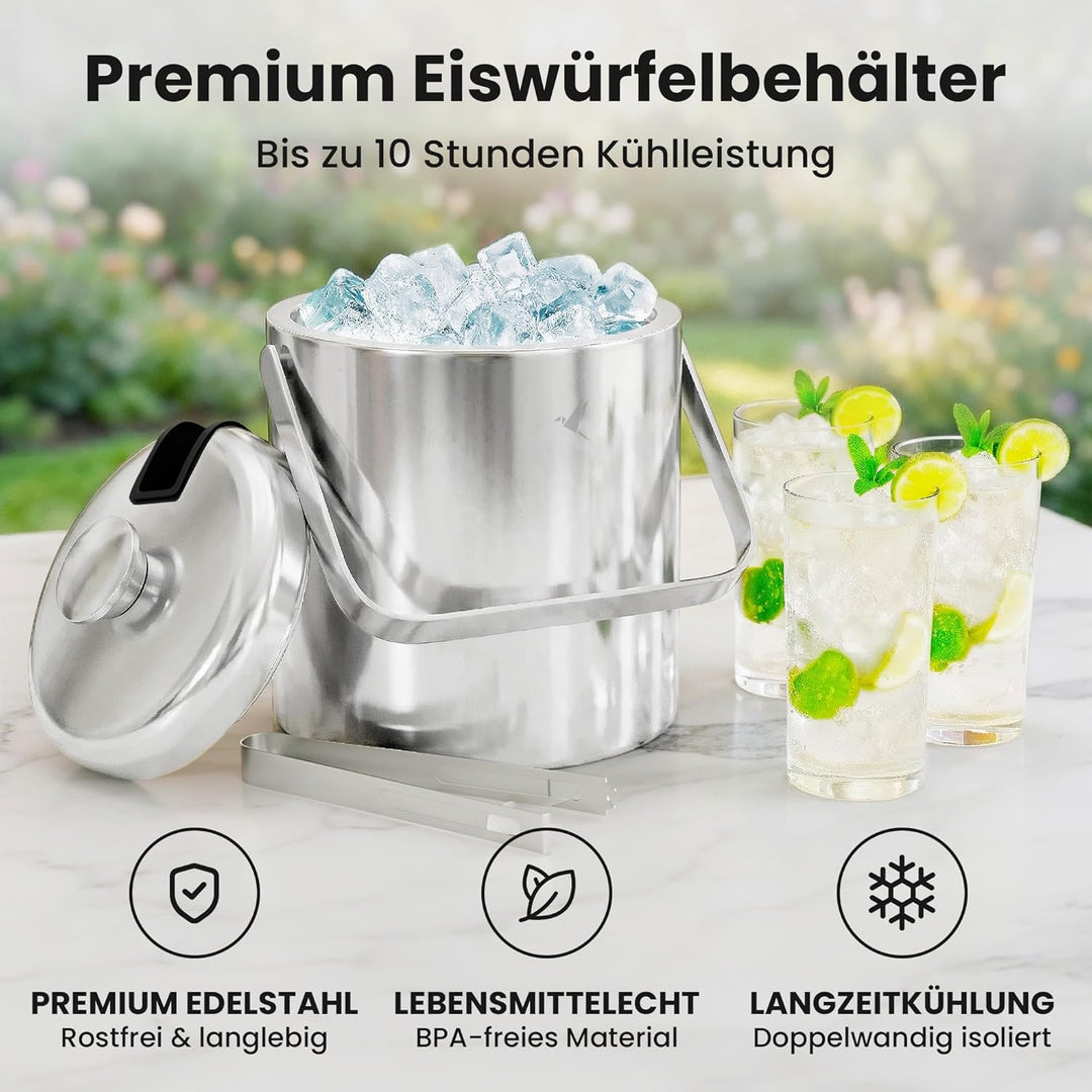 Beyond Eiswürfelbehälter mit Deckel und Zange 100% bpa frei aus Edelstahl - Eiswürfelkühler, doppelw
