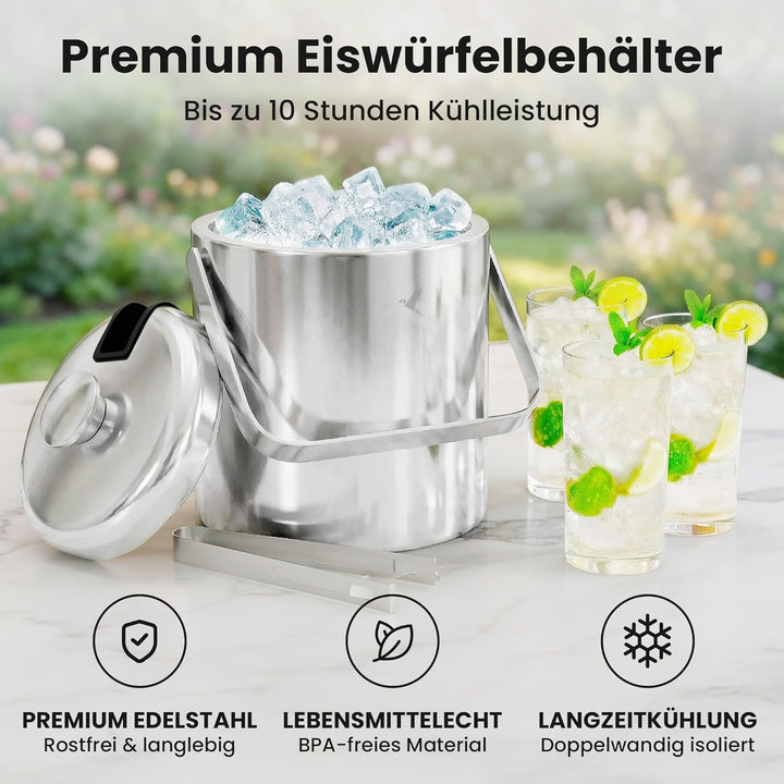 Beyond Eiswürfelbehälter mit Deckel und Zange 100% bpa frei aus Edelstahl - Eiswürfelkühler, doppelw