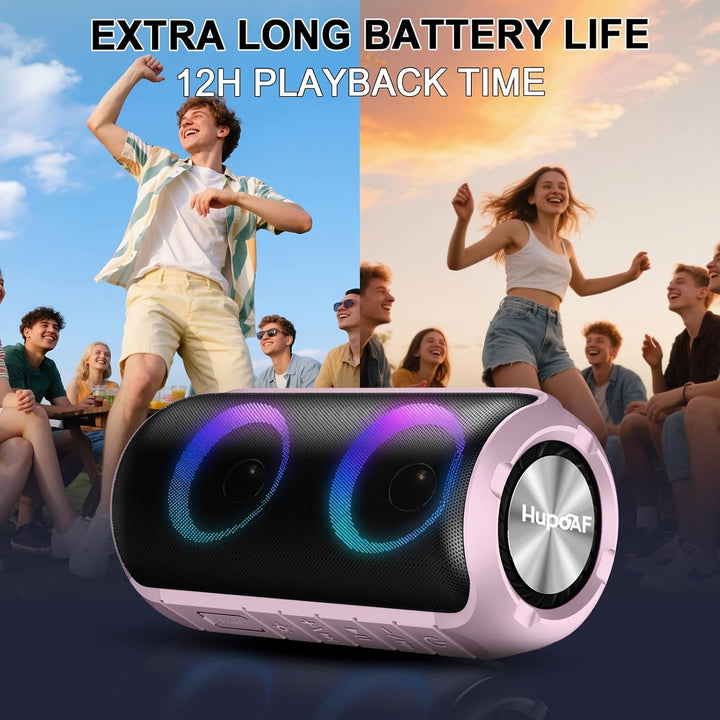 Tragbarer Bluetooth Lautsprecher mit Licht,Bluetooth 5.3 Musikbox,Bass Boost Box mit IPX7 Wasserschu