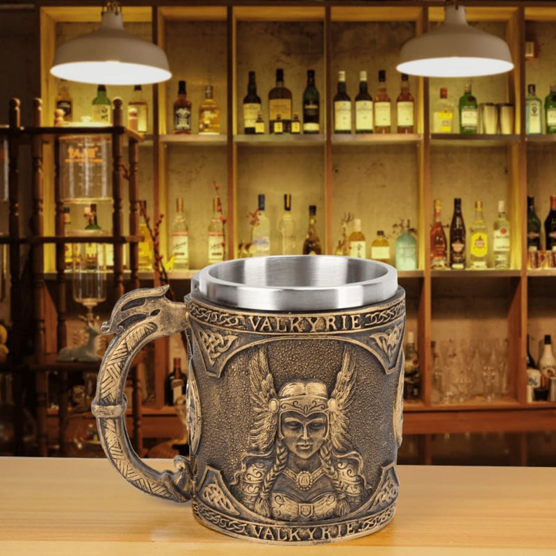 Zerodis Viking Becher Bier Stein Tankard, Bierbecher Edelstahl Harz Doppels Chicht Hoch Temperatur B