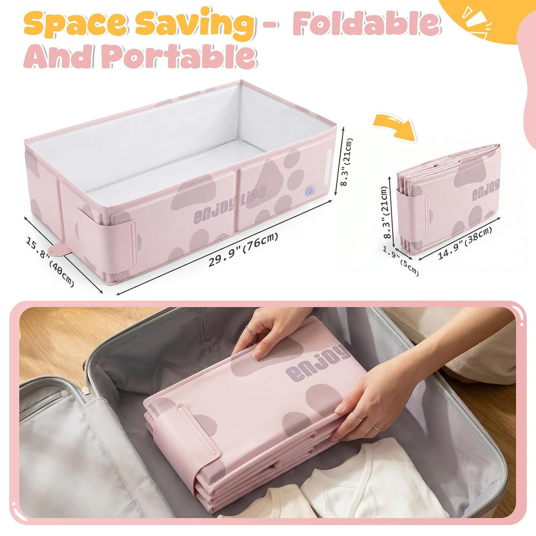 Orzbow Baby Badewanne, mit Temperaturaufkleber für 6 Monate+, Rosa | Faltbare Badewanne Kinder, Trag